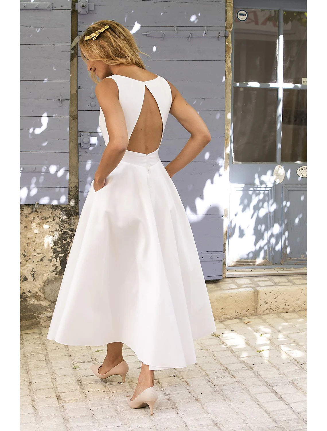 Luolandi A Line Semi Formal Party Dress Wedding Guest Dress Long Maxi Dress Sleeveless Pure Color Backless Spring Summer Deep
